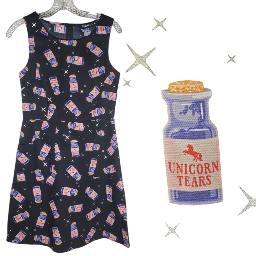 New Modcloth Dangerfield Mini Dress Size UK8 Unicorn Tears 100% Cotton